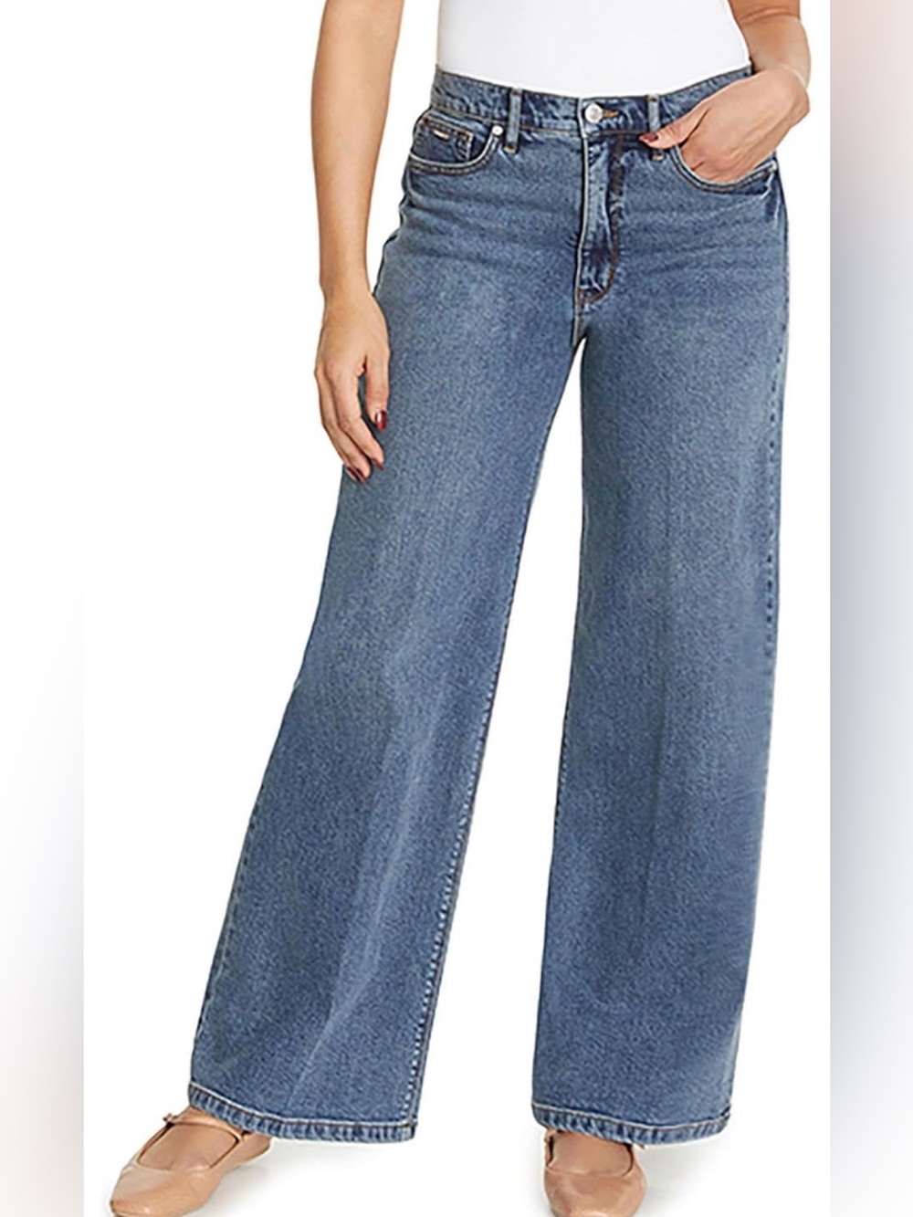👖 Nine West High-Rise Wide Leg Jeans – Medium Wash – Size 8